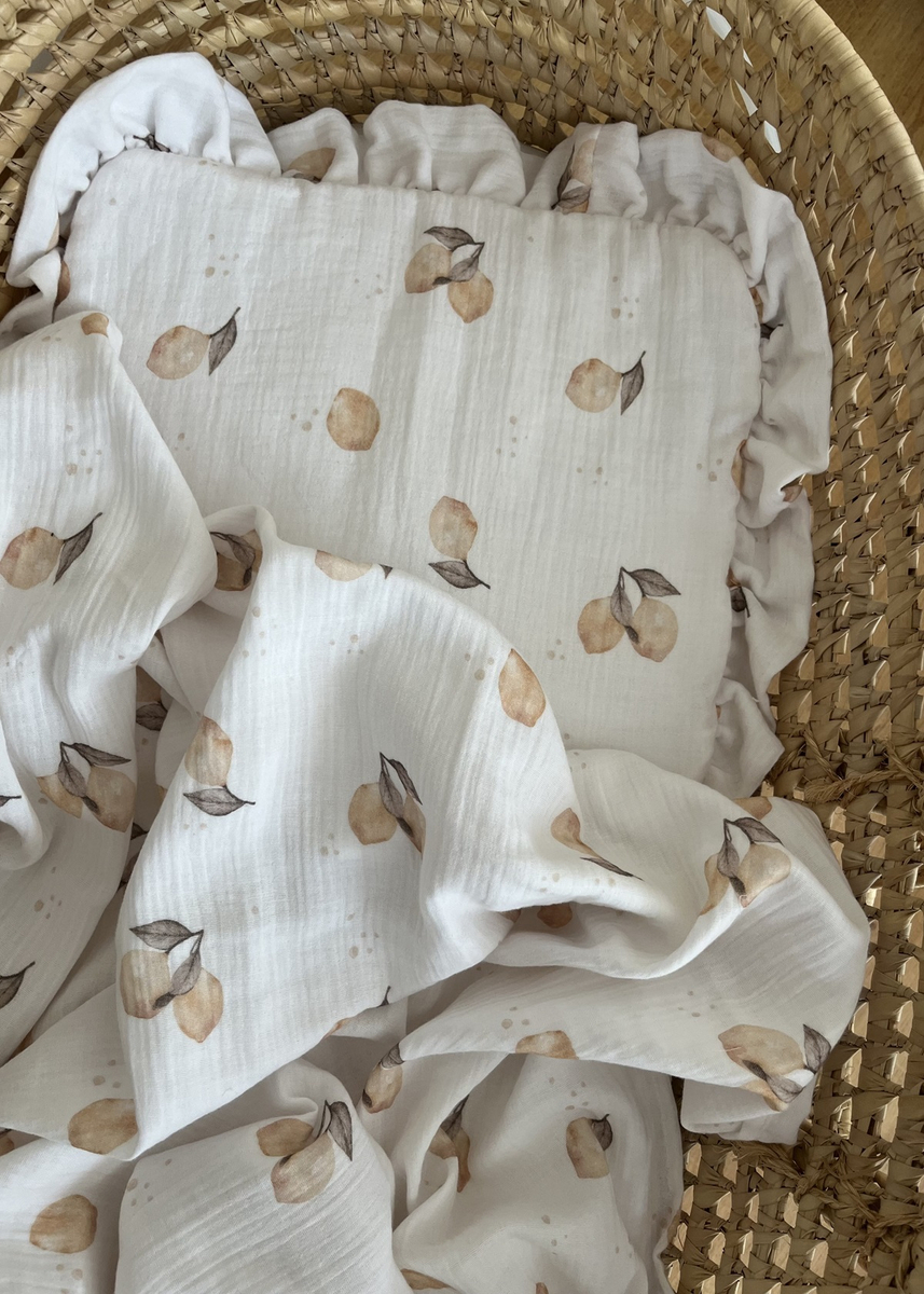 Komplet letni poduszka z falbanką i otulacz MUŚLIN