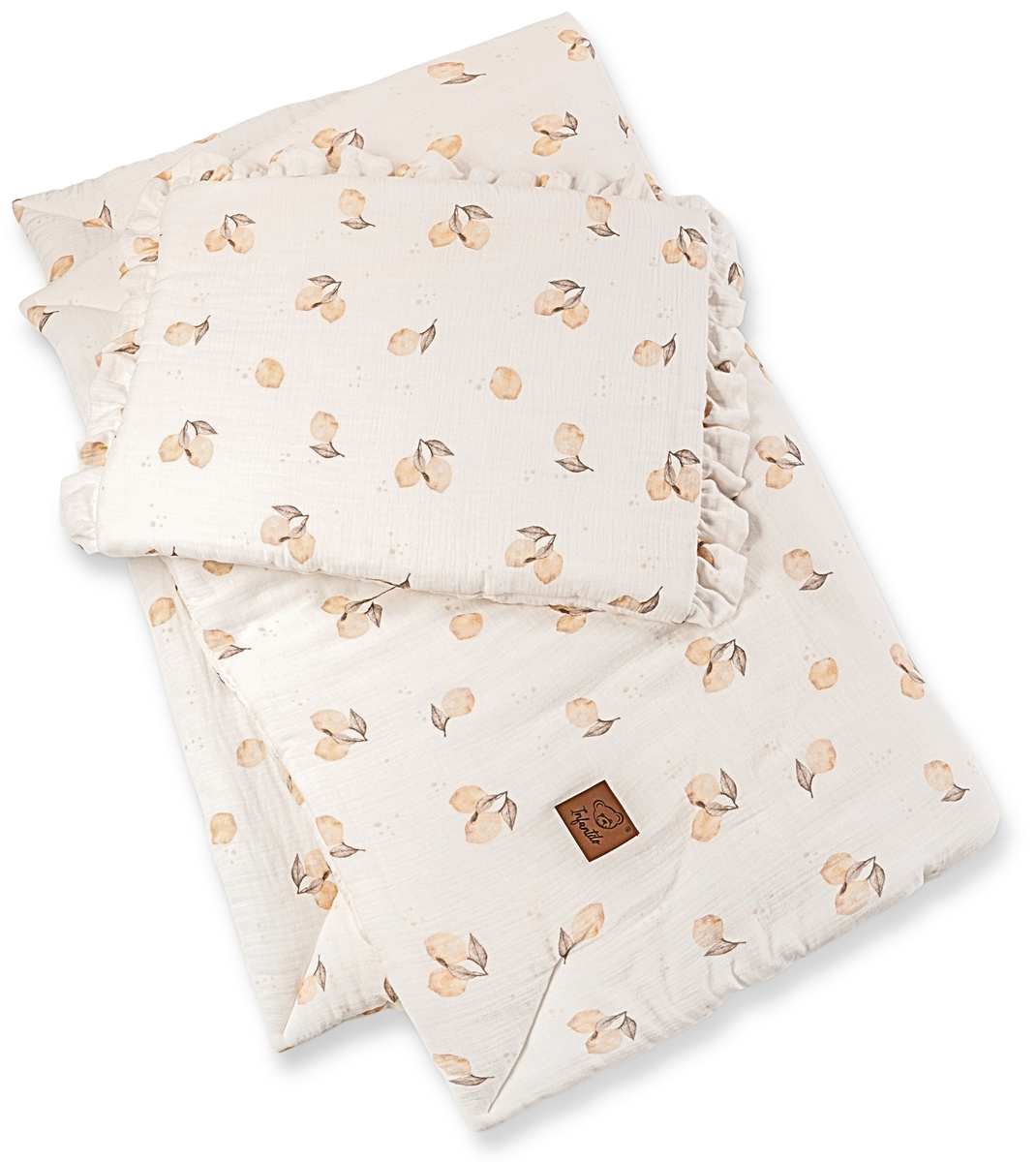 POŚCIEL MUŚLINOWA z falbanką 120x90 kołderka + poduszka WYPEŁNIENIE