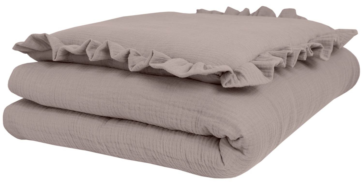 POŚCIEL MUŚLINOWA z falbanką 120x90 kołderka + poduszka WYPEŁNIENIE