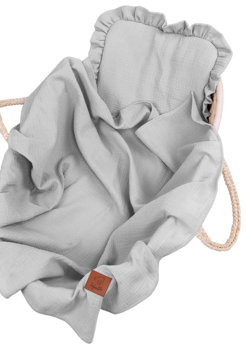 Komplet letni poduszka z falbanką i otulacz MUŚLIN