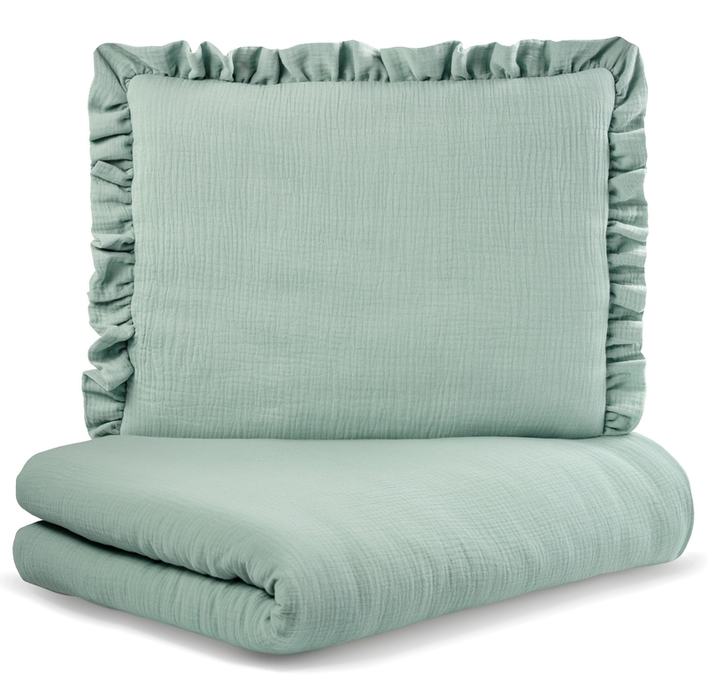 POŚCIEL MUŚLINOWA z falbanką 120x90 kołderka + poduszka WYPEŁNIENIE