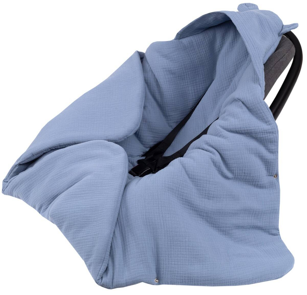 Kocyk otulacz do fotelika z kapturkiem MUŚLINOWY ocieplany