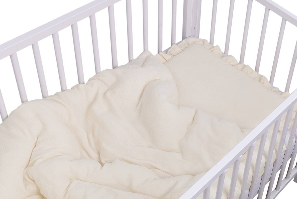 POŚCIEL MUŚLINOWA z falbanką 120x90 kołderka + poduszka WYPEŁNIENIE