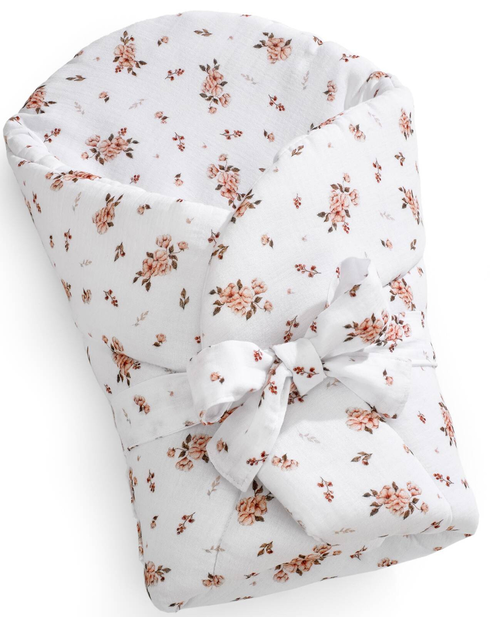 Rożek usztywniany MUŚLINOWY "LITTLE FLOWERS"