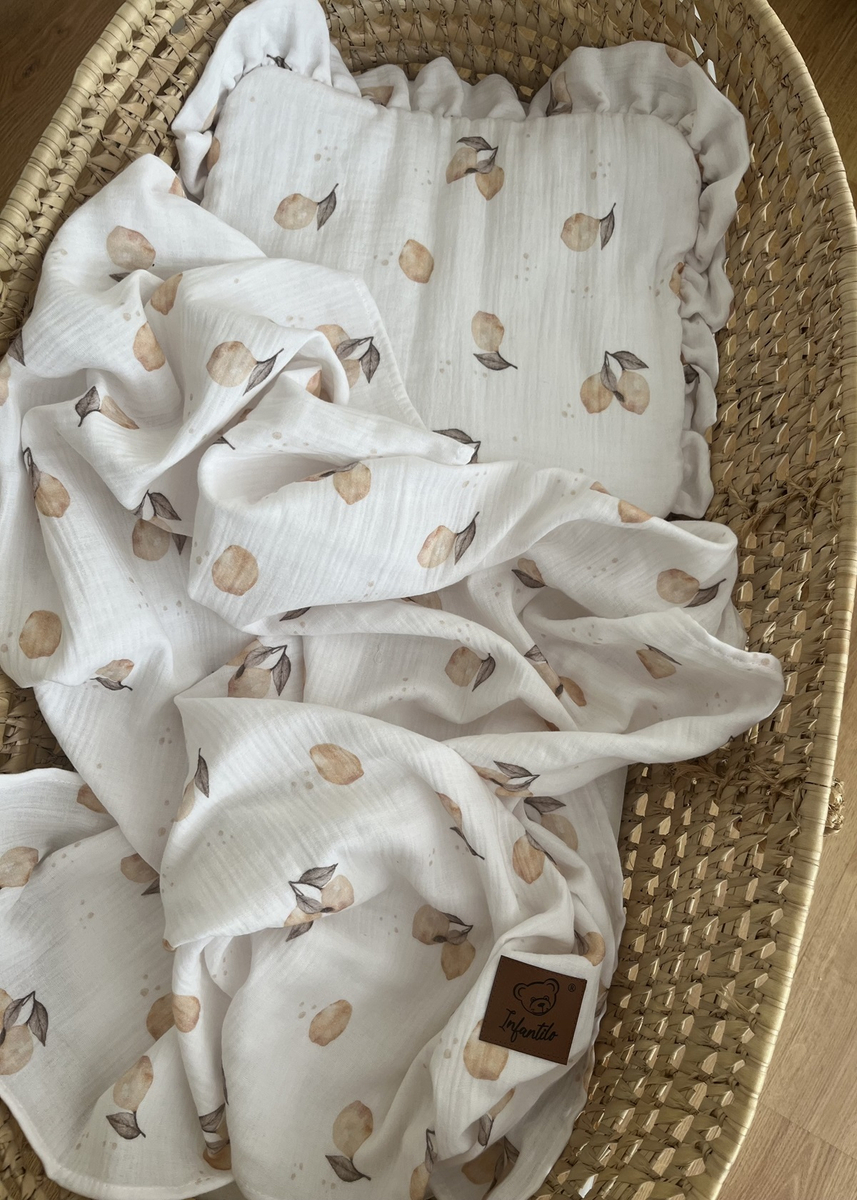 Komplet letni poduszka z falbanką i otulacz MUŚLIN