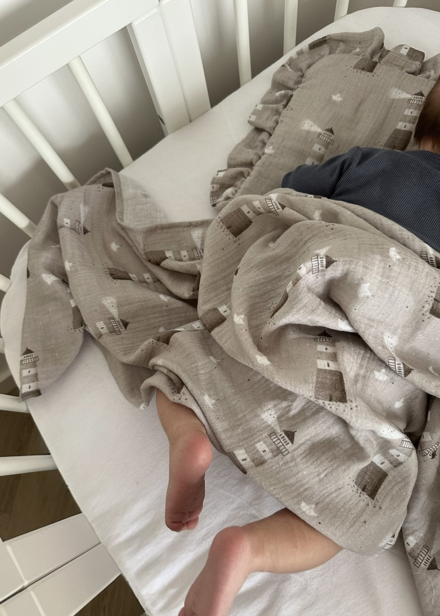 Komplet letni poduszka z falbanką i otulacz MUŚLIN