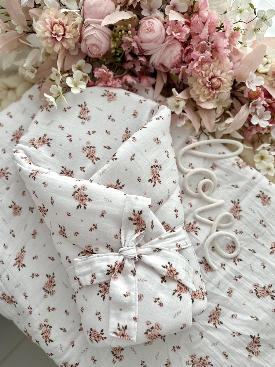 Rożek usztywniany MUŚLINOWY "LITTLE FLOWERS"