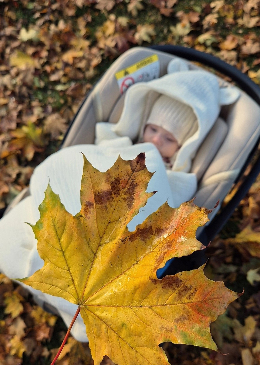 Kocyk otulacz do fotelika z kapturkiem MUŚLINOWY ocieplany