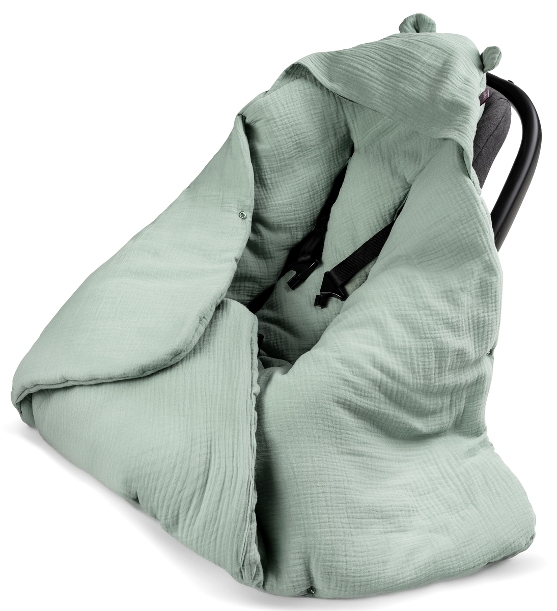 Kocyk otulacz do fotelika z kapturkiem MUŚLINOWY ocieplany