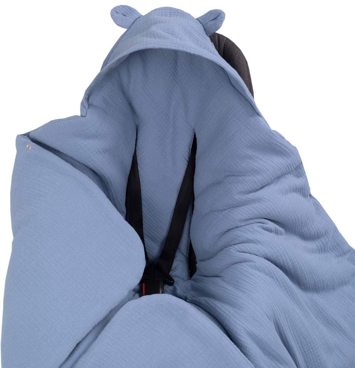 Kocyk otulacz do fotelika z kapturkiem MUŚLINOWY ocieplany