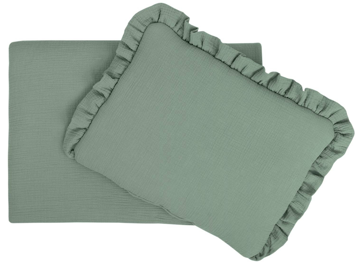 POŚCIEL MUŚLINOWA z falbanką 120x90 kołderka + poduszka WYPEŁNIENIE