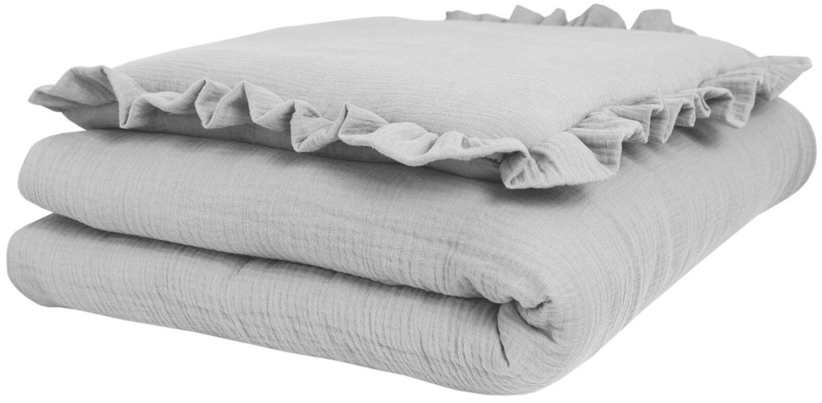 POŚCIEL MUŚLINOWA z falbanką 120x90 kołderka + poduszka WYPEŁNIENIE