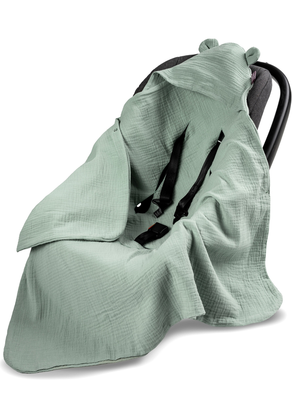 Muślinowy otulacz z kapturkiem do fotelika letni