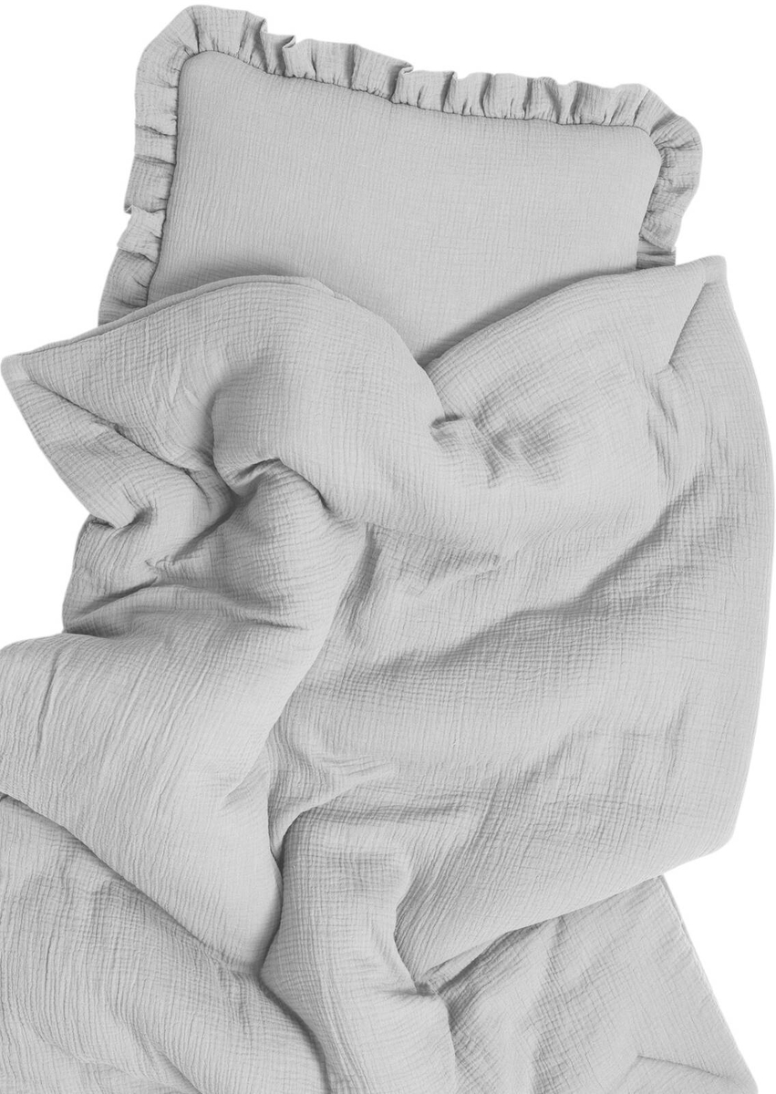 POŚCIEL MUŚLINOWA z falbanką 120x90 kołderka + poduszka WYPEŁNIENIE