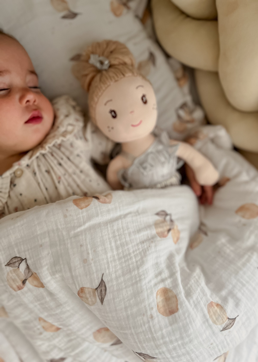 POŚCIEL MUŚLINOWA z falbanką 120x90 kołderka + poduszka WYPEŁNIENIE