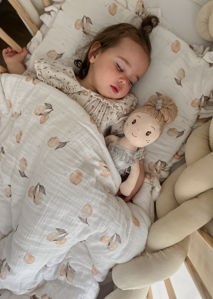 POŚCIEL MUŚLINOWA z falbanką 120x90 kołderka + poduszka WYPEŁNIENIE