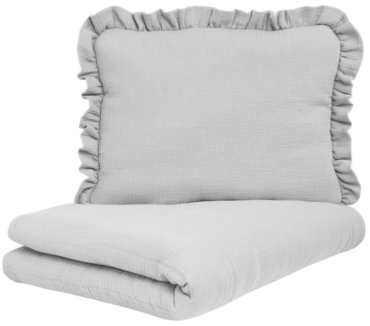 POŚCIEL MUŚLINOWA z falbanką 120x90 kołderka + poduszka WYPEŁNIENIE