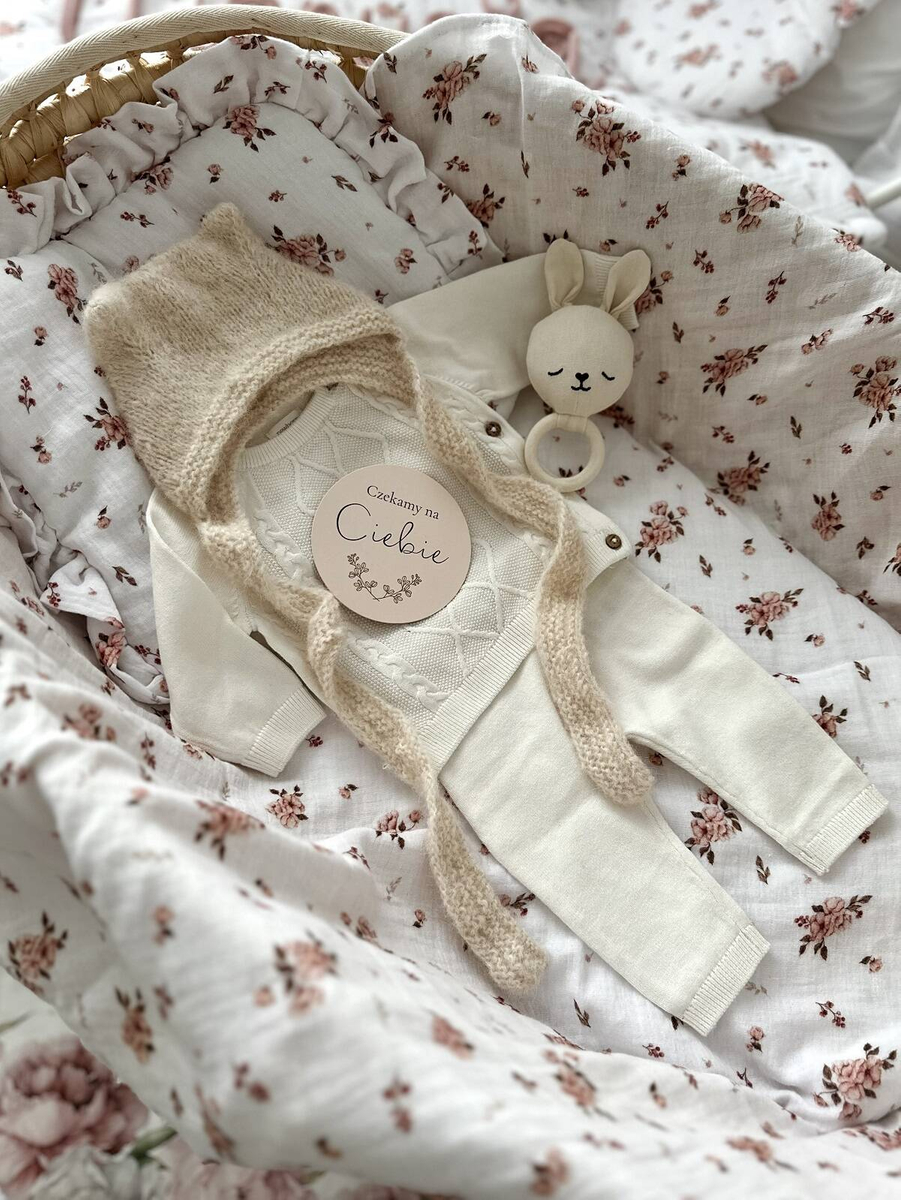 Komplet letni poduszka z falbanką i otulacz MUŚLIN LITTLE FLOWERS