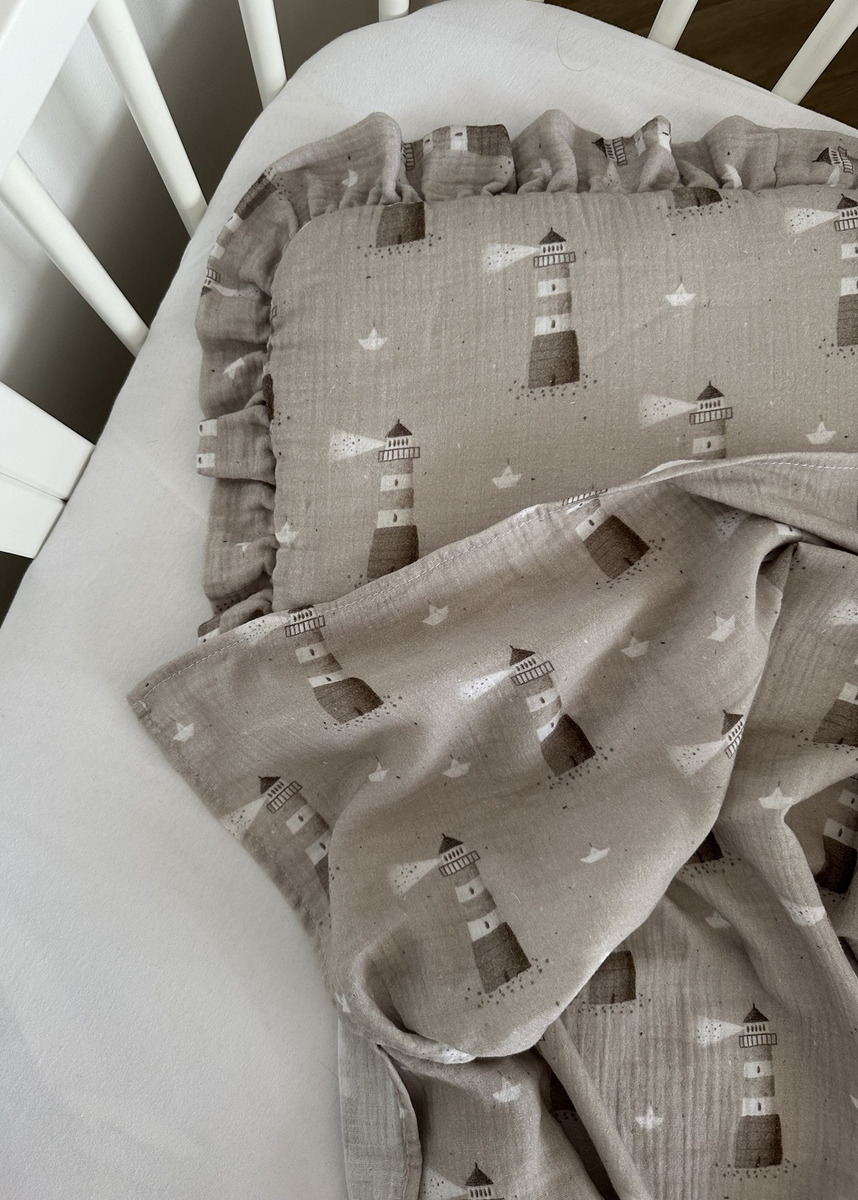 Komplet letni poduszka z falbanką i otulacz MUŚLIN