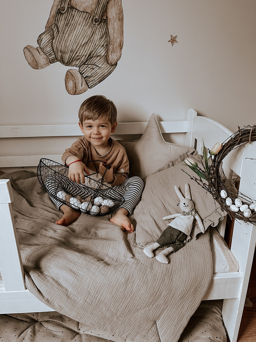 POŚCIEL MUŚLINOWA z falbanką 120x90 kołderka + poduszka WYPEŁNIENIE