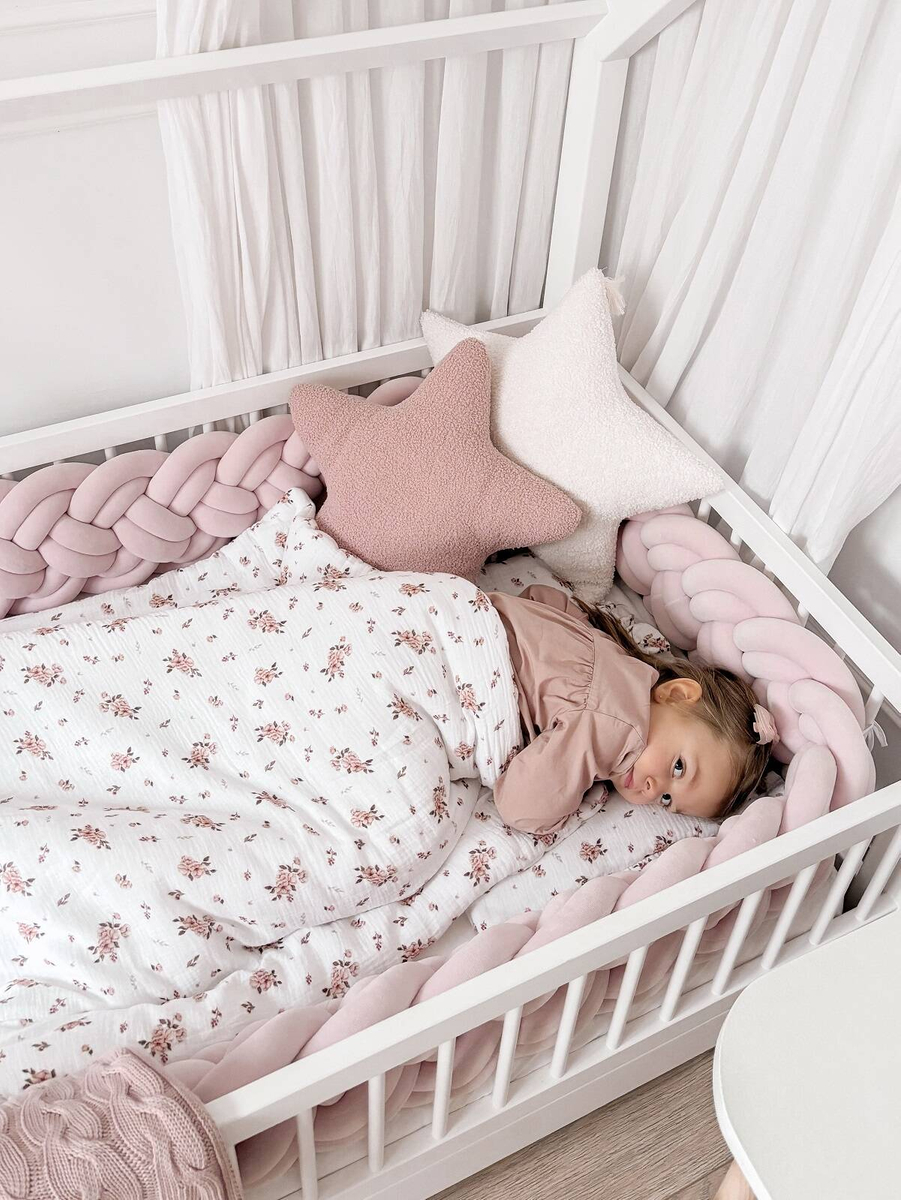 POŚCIEL MUŚLINOWA z falbanką 120x90 kołderka + poduszka WYPEŁNIENIE "LITTLE FLOWERS"