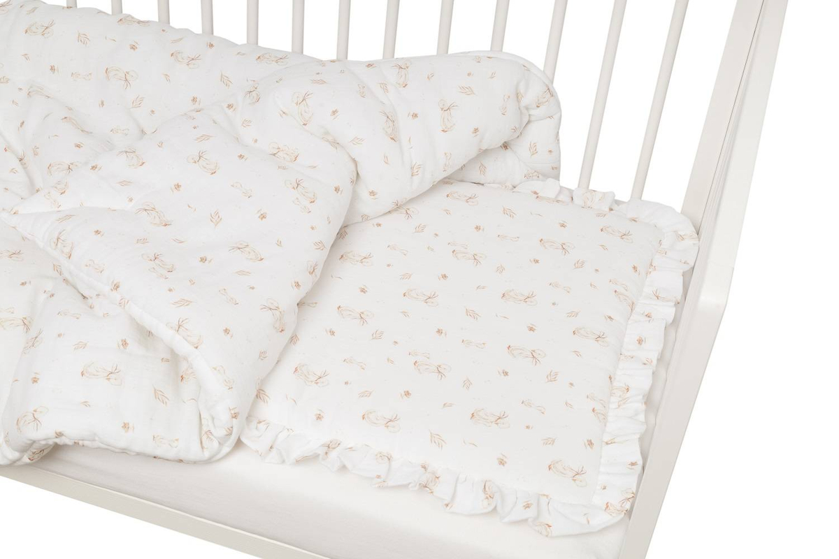 POŚCIEL MUŚLINOWA z falbanką 120x90 kołderka + poduszka WYPEŁNIENIE "MOMMY GOOSE"