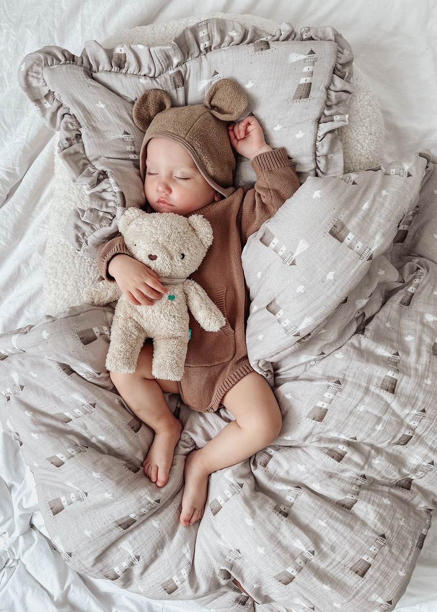 POŚCIEL MUŚLINOWA z falbanką 120x90 kołderka + poduszka WYPEŁNIENIE