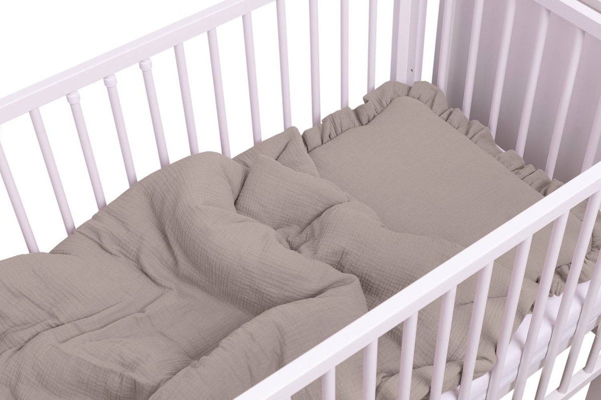 POŚCIEL MUŚLINOWA z falbanką 120x90 kołderka + poduszka WYPEŁNIENIE