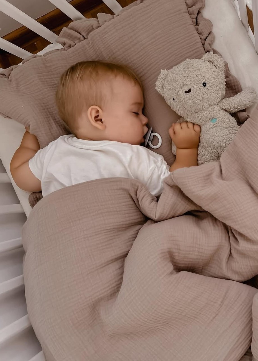 POŚCIEL MUŚLINOWA z falbanką 120x90 kołderka + poduszka WYPEŁNIENIE