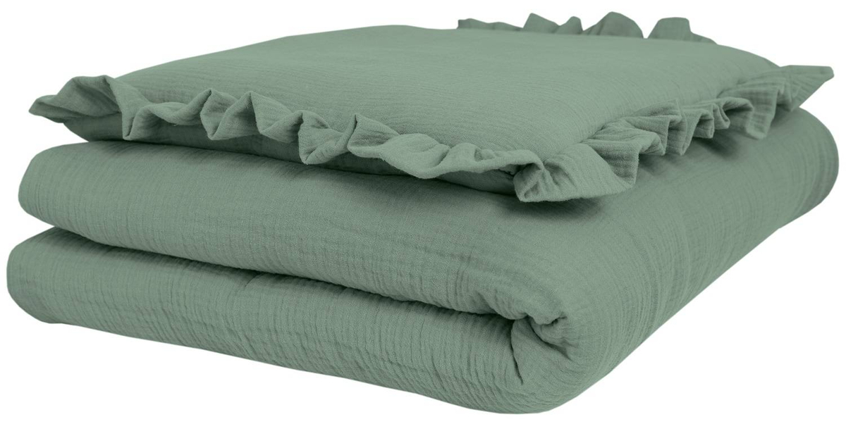 POŚCIEL MUŚLINOWA z falbanką 120x90 kołderka + poduszka WYPEŁNIENIE