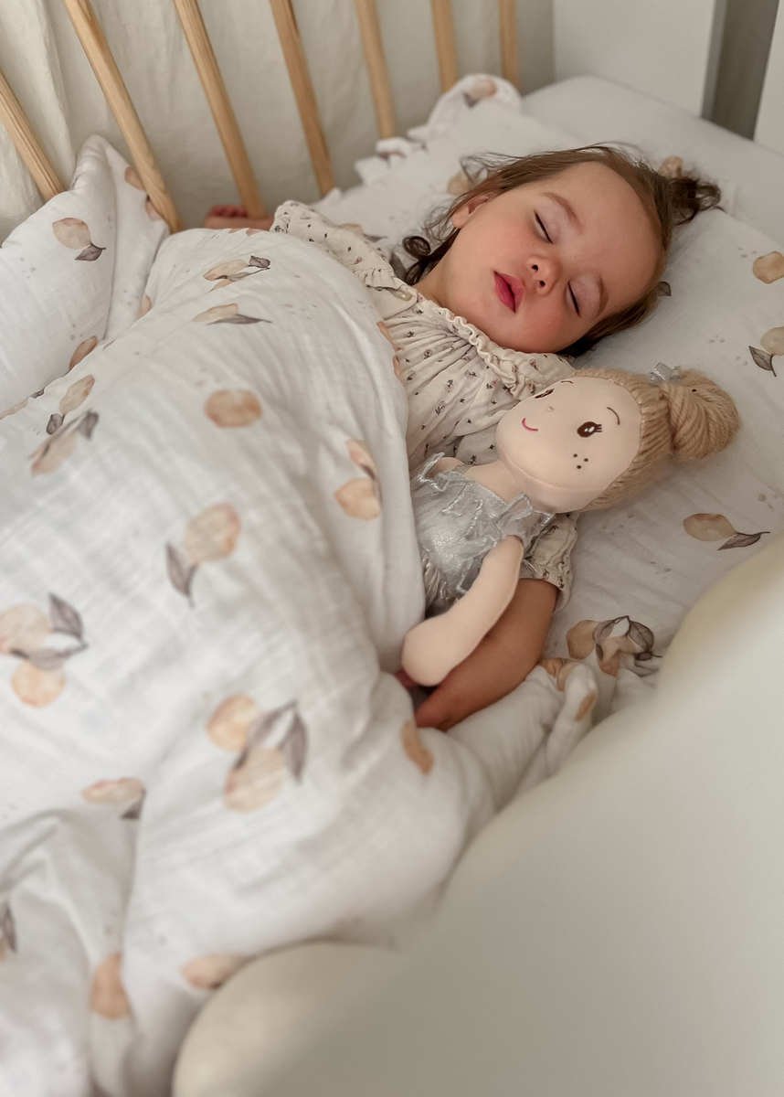 POŚCIEL MUŚLINOWA z falbanką 120x90 kołderka + poduszka WYPEŁNIENIE