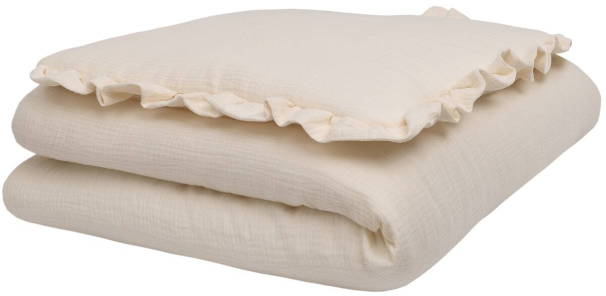 POŚCIEL MUŚLINOWA z falbanką 120x90 kołderka + poduszka WYPEŁNIENIE