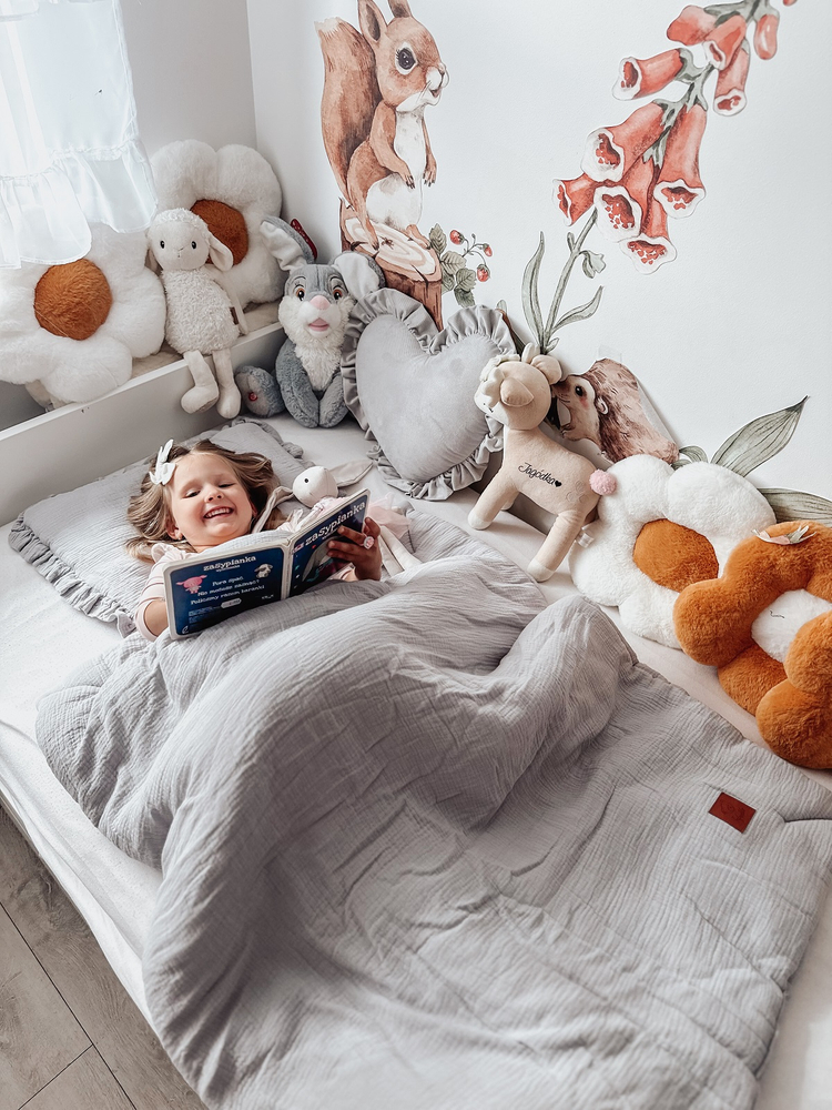 POŚCIEL MUŚLINOWA z falbanką 120x90 kołderka + poduszka WYPEŁNIENIE