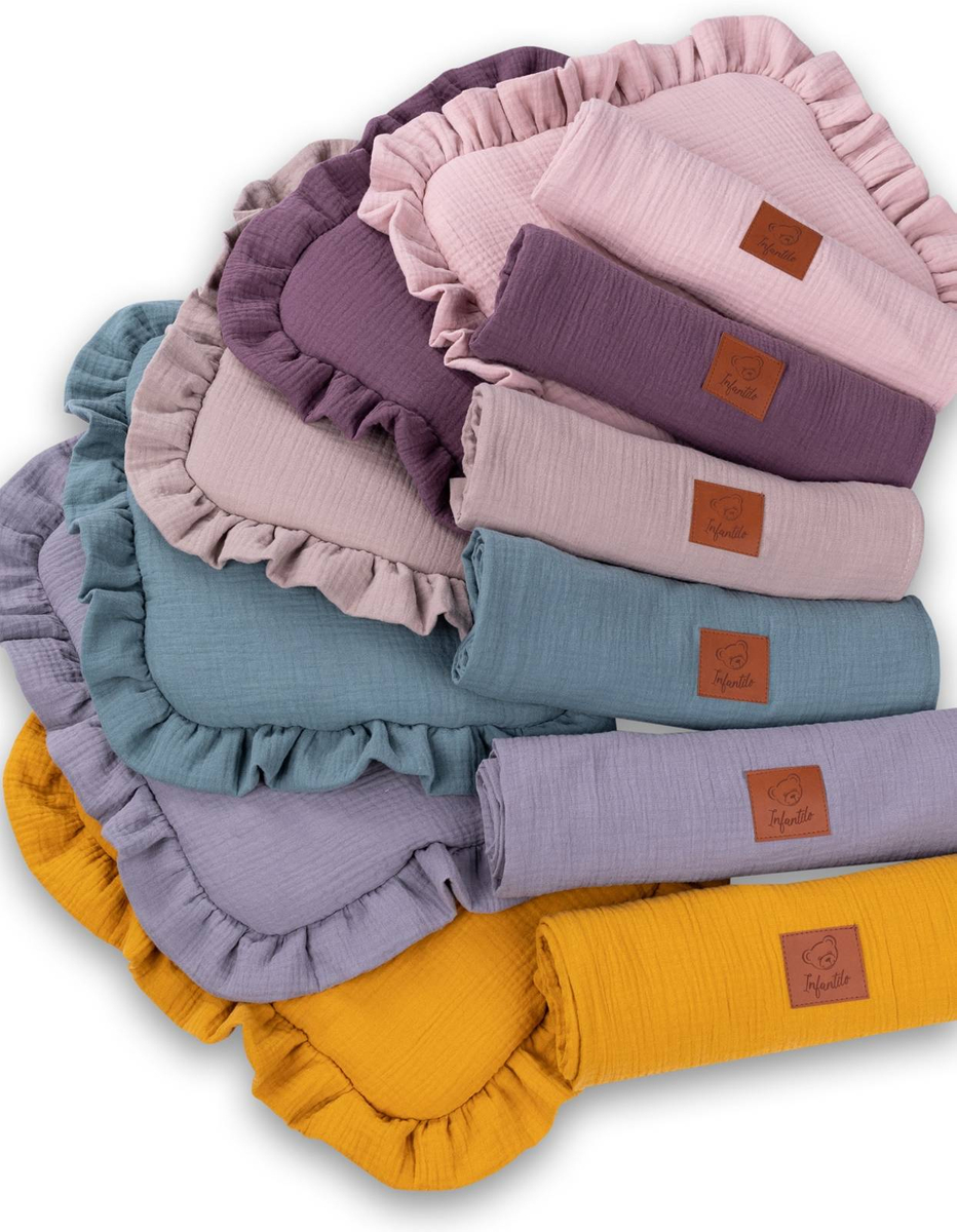 Komplet letni poduszka z falbanką i otulacz MUŚLIN