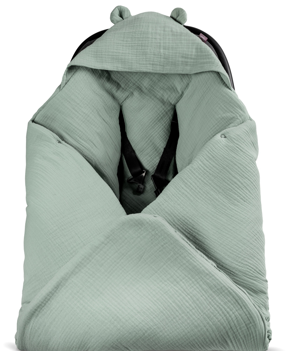 Kocyk otulacz do fotelika z kapturkiem MUŚLINOWY ocieplany