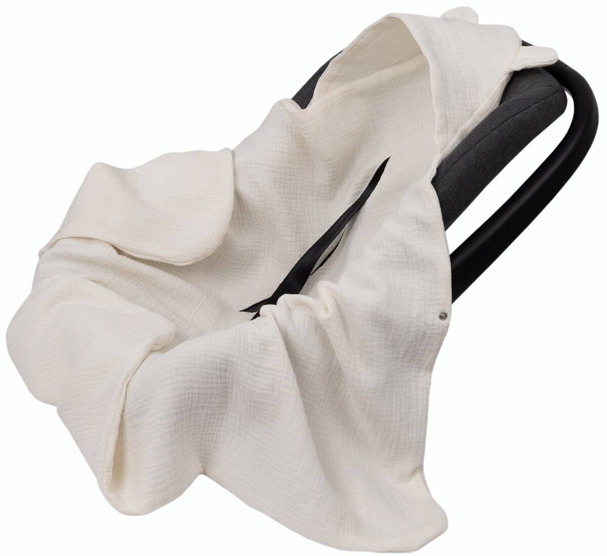 Muślinowy otulacz z kapturkiem do fotelika letni