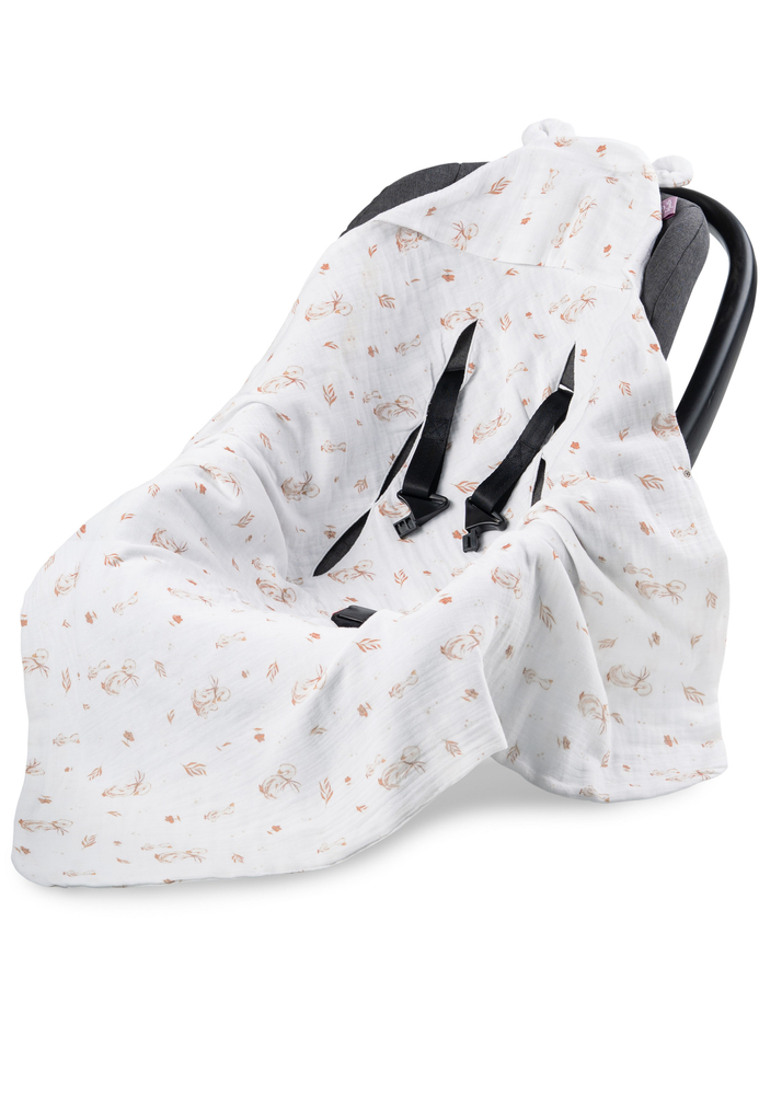 Muślinowy otulacz z kapturkiem do fotelika letni MOMMY GOOSE