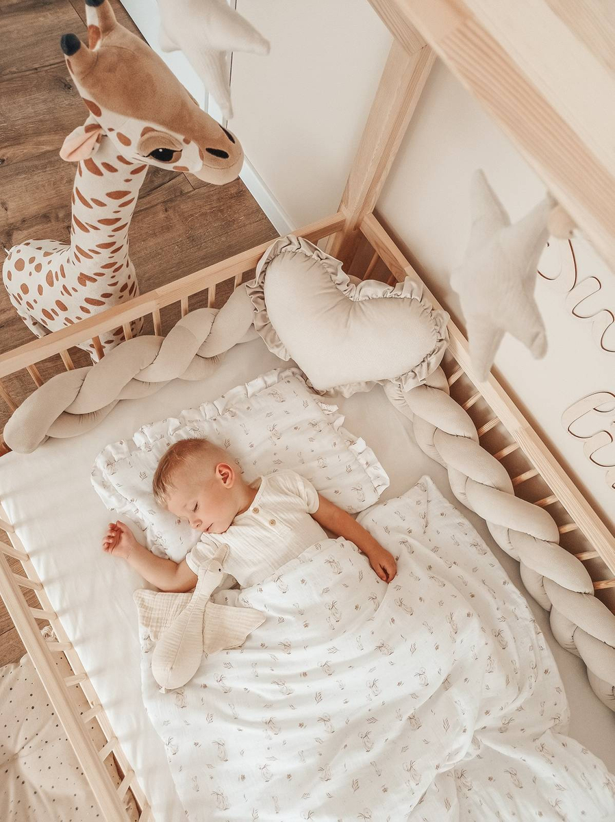 POŚCIEL MUŚLINOWA z falbanką 120x90 kołderka + poduszka WYPEŁNIENIE "MOMMY GOOSE"