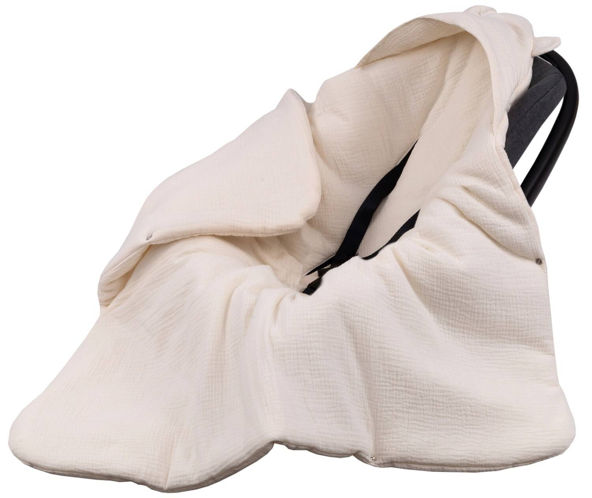 Kocyk otulacz do fotelika z kapturkiem MUŚLINOWY ocieplany