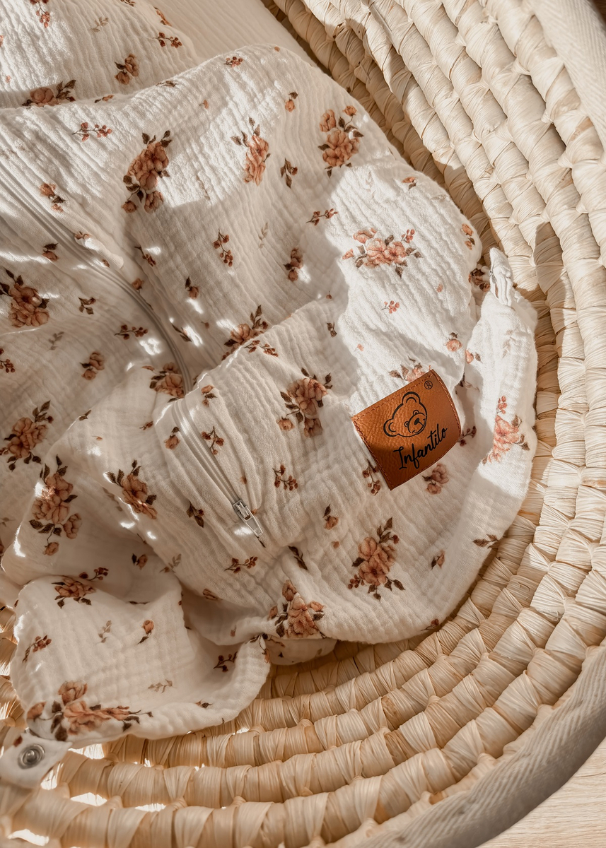 Śpiworek do spania muślinowy PREMIUM light LITTLE FLOWERS