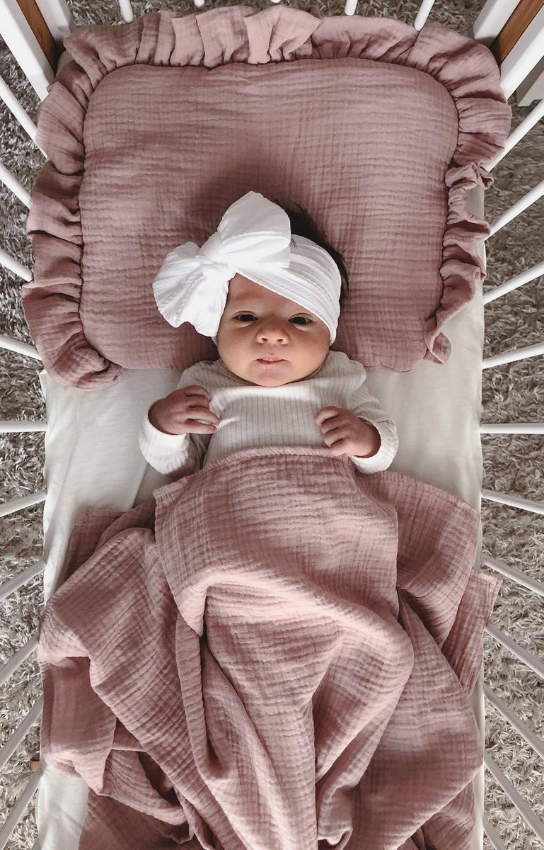 Komplet letni poduszka z falbanką i otulacz MUŚLIN