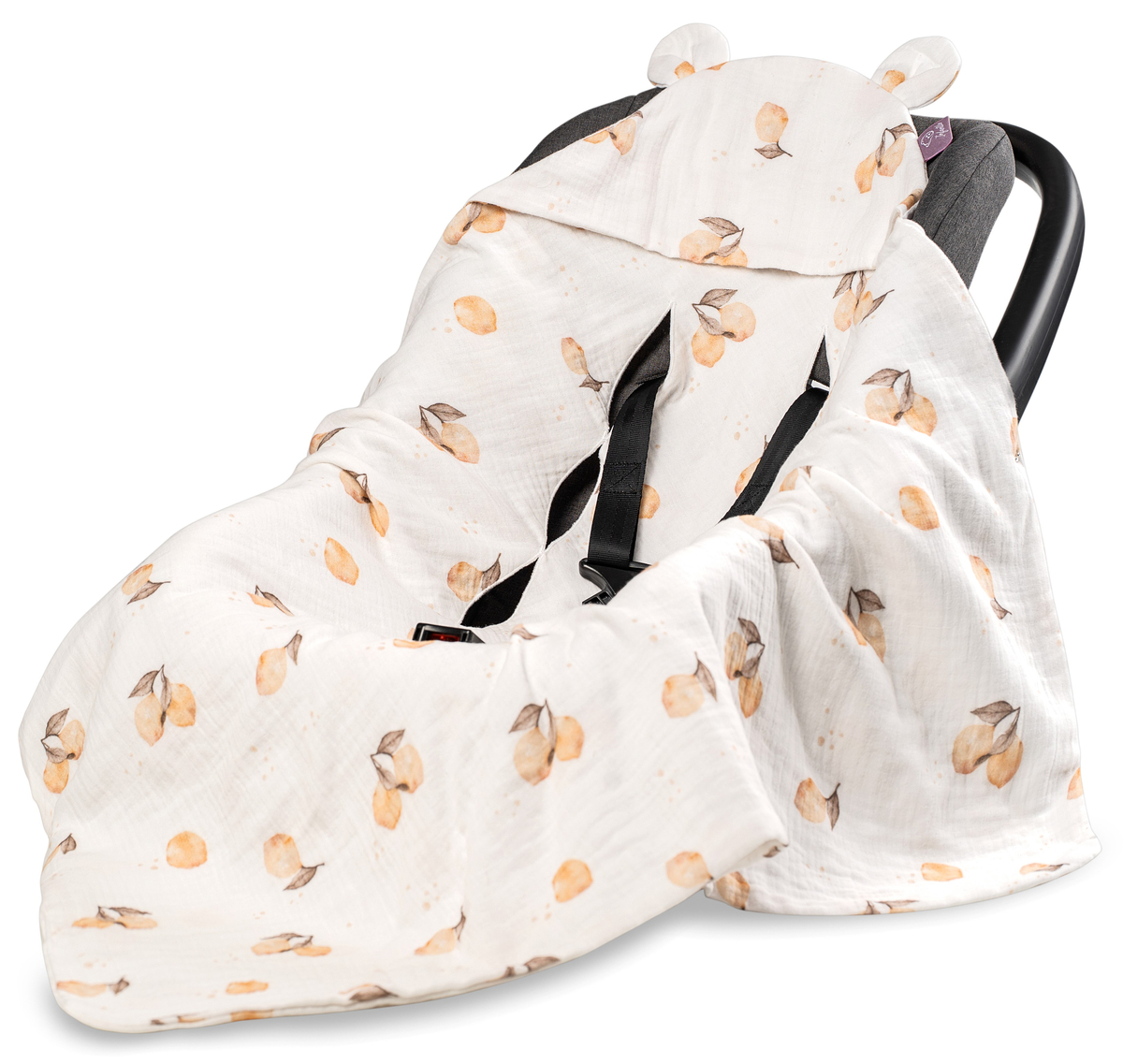 Muślinowy otulacz z kapturkiem do fotelika letni 