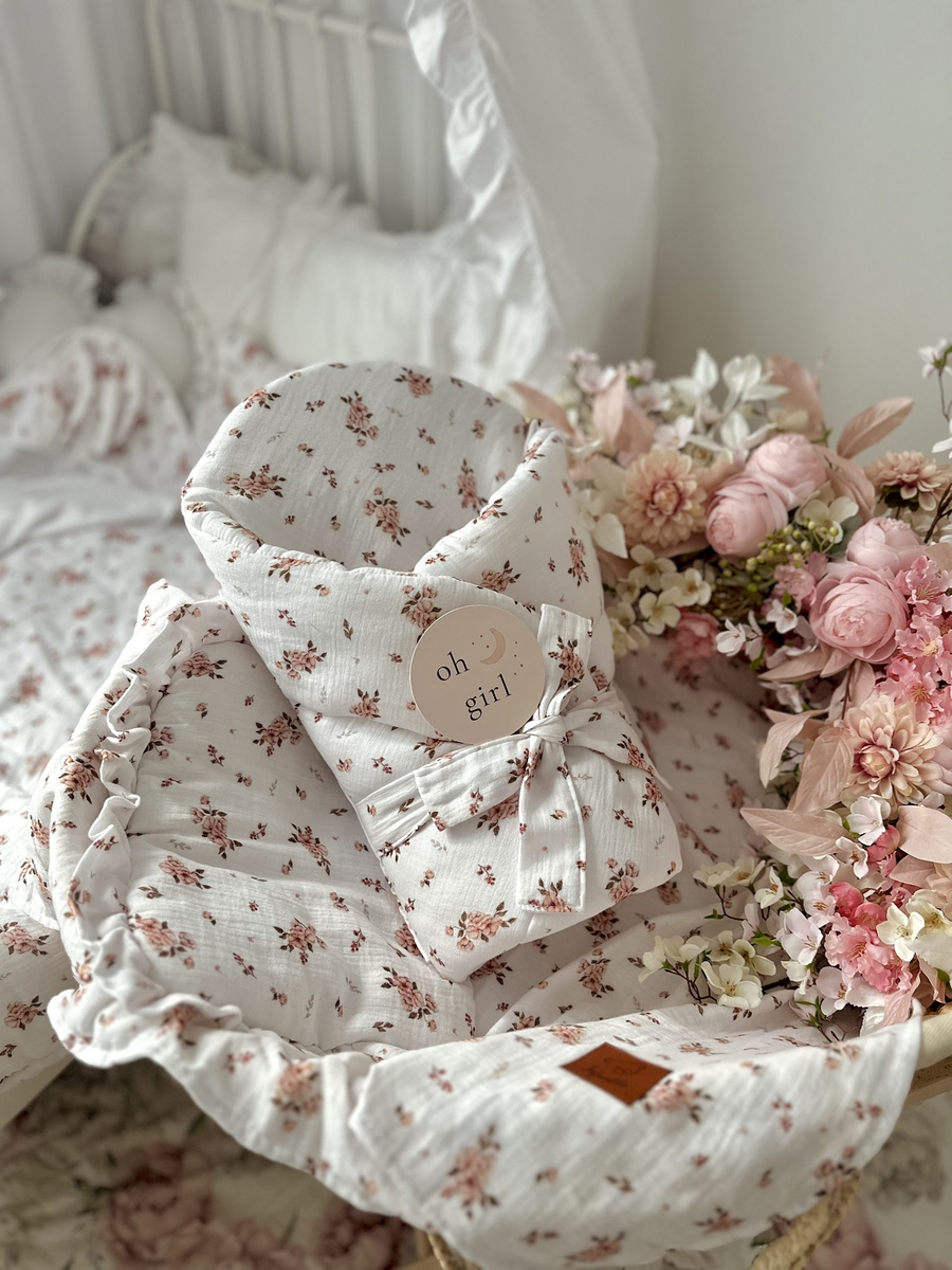 Rożek usztywniany MUŚLINOWY "LITTLE FLOWERS"