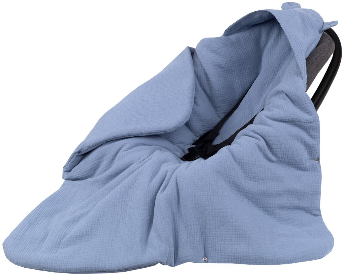 Kocyk otulacz do fotelika z kapturkiem MUŚLINOWY ocieplany