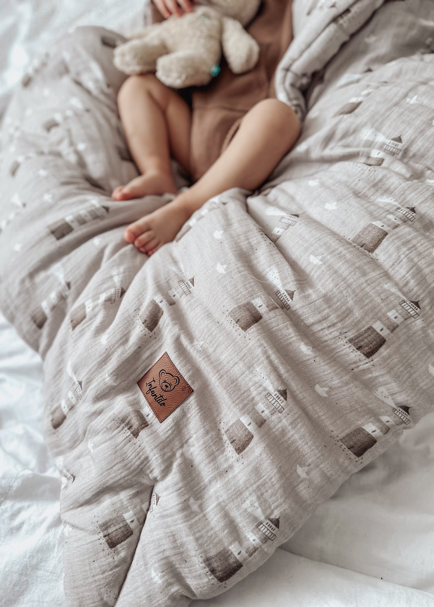 POŚCIEL MUŚLINOWA z falbanką 120x90 kołderka + poduszka WYPEŁNIENIE