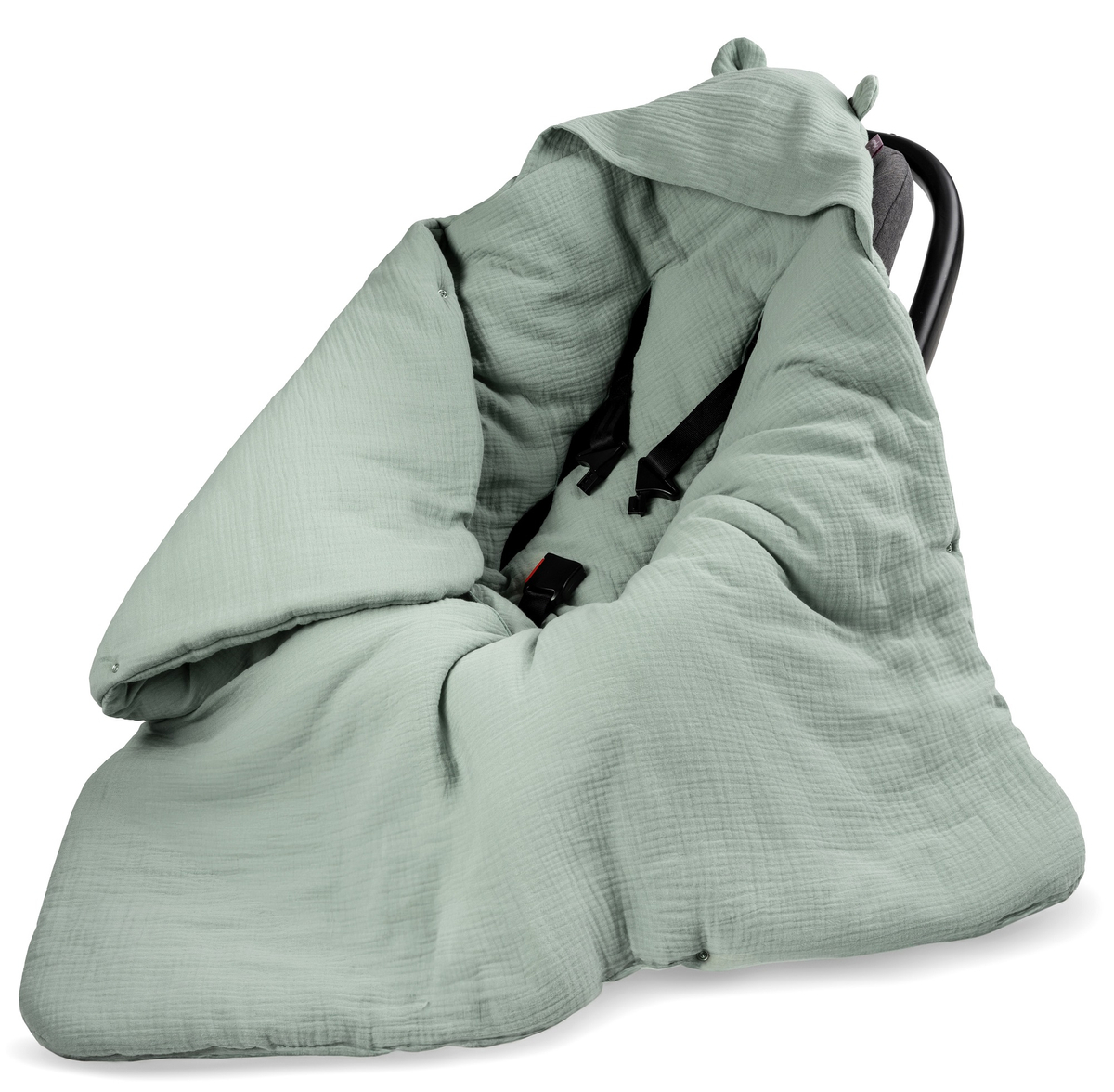 Kocyk otulacz do fotelika z kapturkiem MUŚLINOWY ocieplany