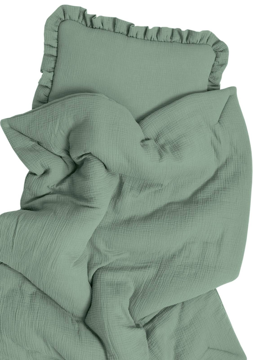 POŚCIEL MUŚLINOWA z falbanką 120x90 kołderka + poduszka WYPEŁNIENIE