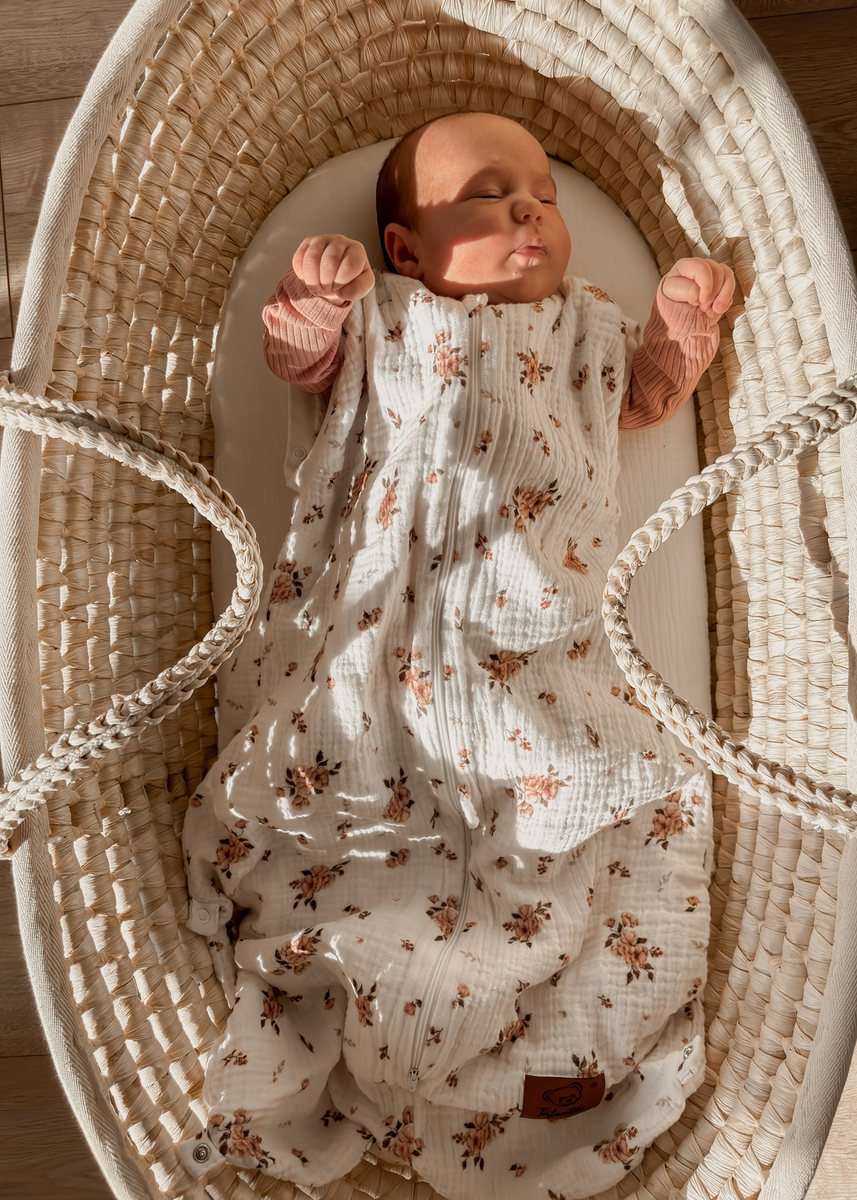 Śpiworek do spania muślinowy PREMIUM light LITTLE FLOWERS