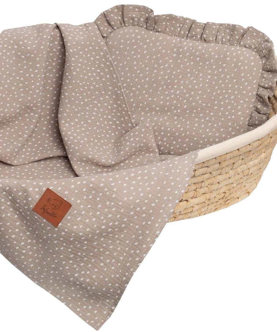 Komplet letni poduszka z falbanką i otulacz MUŚLIN DOTS