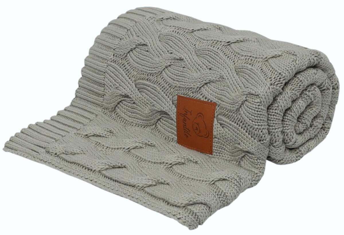 Kocyk dziany warkocz BAMBUSOWY 80x100